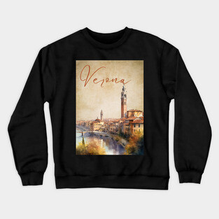 Verona Italy - Watercolor Sunset - Tourist Souvenir Crewneck Sweatshirt