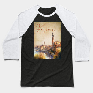 Verona Italy - Watercolor Sunset - Tourist Souvenir Baseball T-Shirt