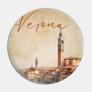 Verona Italy - Watercolor Sunset - Tourist Souvenir Pin