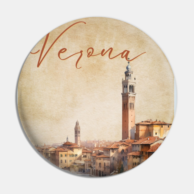 Verona Italy - Watercolor Sunset - Tourist Souvenir Pin by TuncGK