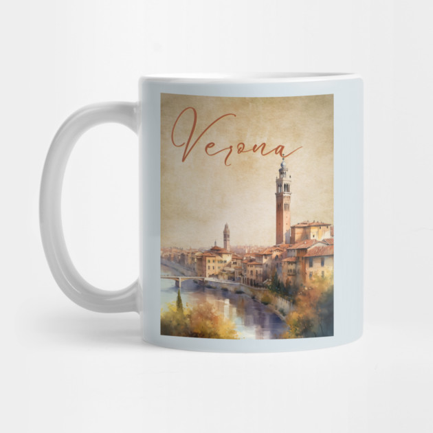 Verona Italy - Watercolor Sunset - Tourist Souvenir by TuncGK
