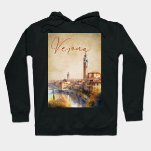 Verona Italy - Watercolor Sunset - Tourist Souvenir Hoodie