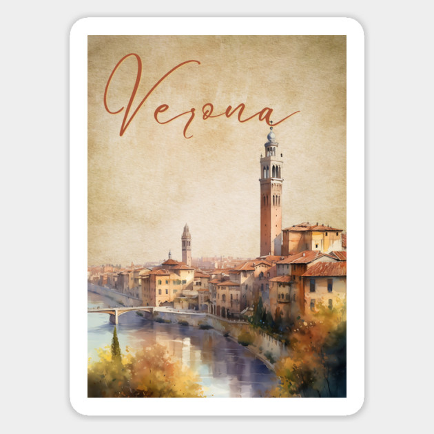 Verona Italy - Watercolor Sunset - Tourist Souvenir Magnet by TuncGK