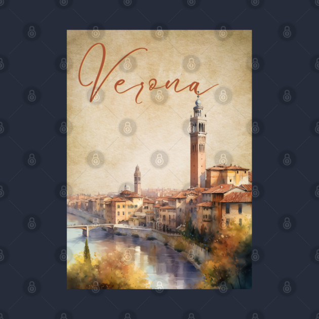 Verona Italy - Watercolor Sunset - Tourist Souvenir by TuncGK