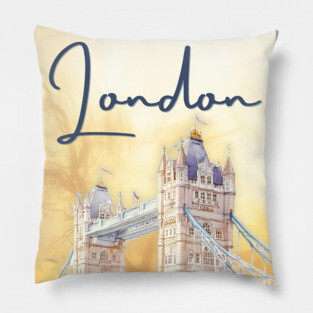 London Watercolor Skyline Print – Artistic City Travel Poster Pillow
