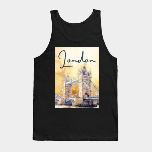 London Watercolor Skyline Print – Artistic City Travel Poster Tank Top by TuncGK