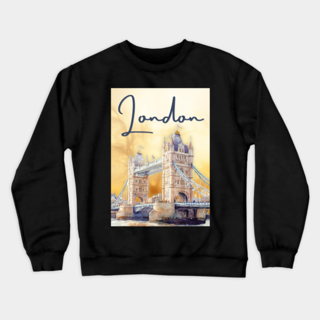London Watercolor Skyline Print – Artistic City Travel Poster Crewneck Sweatshirt by TuncGK