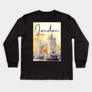 London Watercolor Skyline Print – Artistic City Travel Poster Kids Long Sleeve T-Shirt