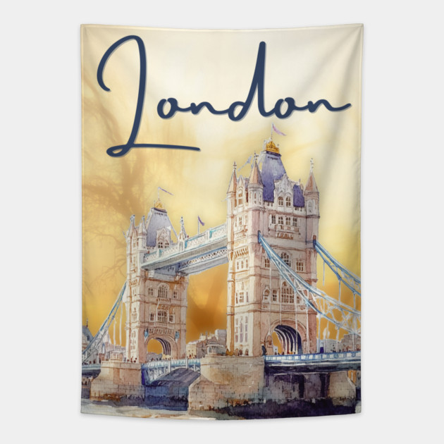 London Watercolor Skyline Print – Artistic City Travel Poster Tapestry by TuncGK