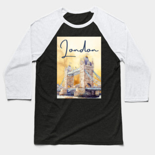London Watercolor Skyline Print – Artistic City Travel Poster Baseball T-Shirt