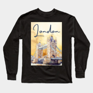London Watercolor Skyline Print – Artistic City Travel Poster Long Sleeve T-Shirt
