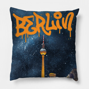 Berlin Graffiti Skyline Art – Urban Travel Print Pillow