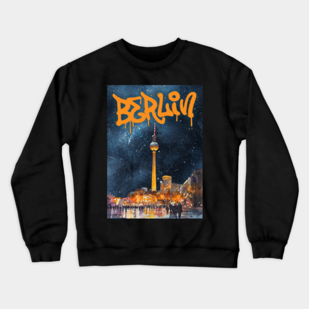 Berlin Graffiti Skyline Art – Urban Travel Print Crewneck Sweatshirt by TuncGK
