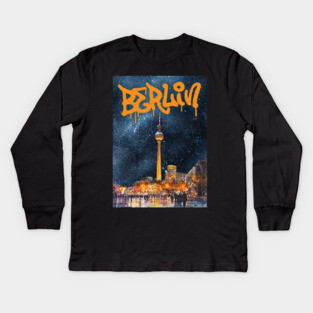 Berlin Graffiti Skyline Art – Urban Travel Print Kids Long Sleeve T-Shirt