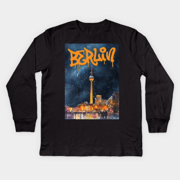 Berlin Graffiti Skyline Art – Urban Travel Print Kids Long Sleeve T-Shirt by TuncGK