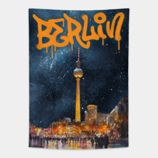 Berlin Graffiti Skyline Art – Urban Travel Print Tapestry