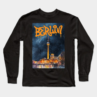 Berlin Graffiti Skyline Art – Urban Travel Print Long Sleeve T-Shirt
