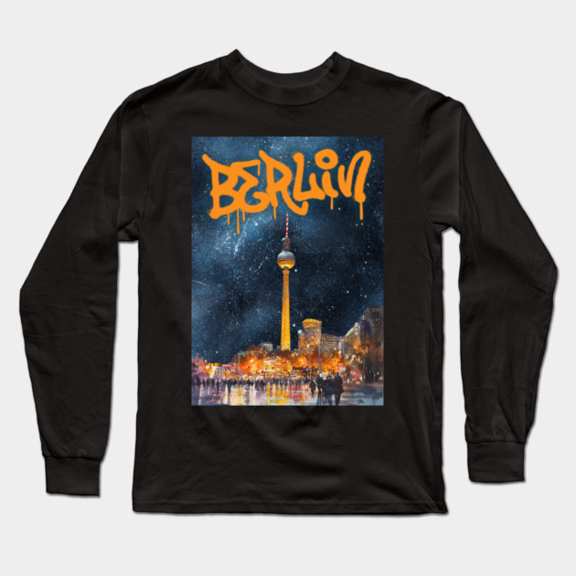 Berlin Graffiti Skyline Art – Urban Travel Print Long Sleeve T-Shirt by TuncGK