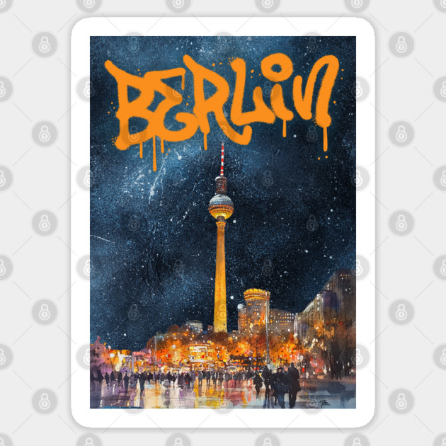Berlin Graffiti Skyline Art – Urban Travel Print Sticker by TuncGK