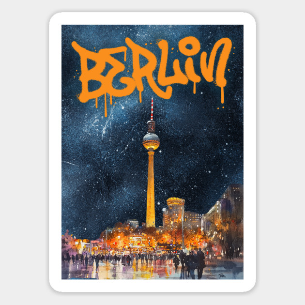 Berlin Graffiti Skyline Art – Urban Travel Print Magnet by TuncGK