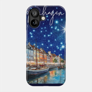 Copenhagen Nightscape Watercolor Poster – Nordic City Print Phone Case