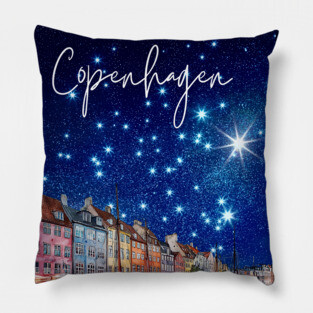 Copenhagen Nightscape Watercolor Poster – Nordic City Print Pillow