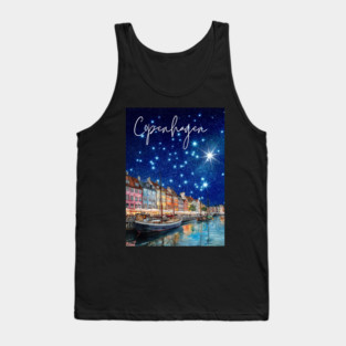 Copenhagen Nightscape Watercolor Poster – Nordic City Print Tank Top