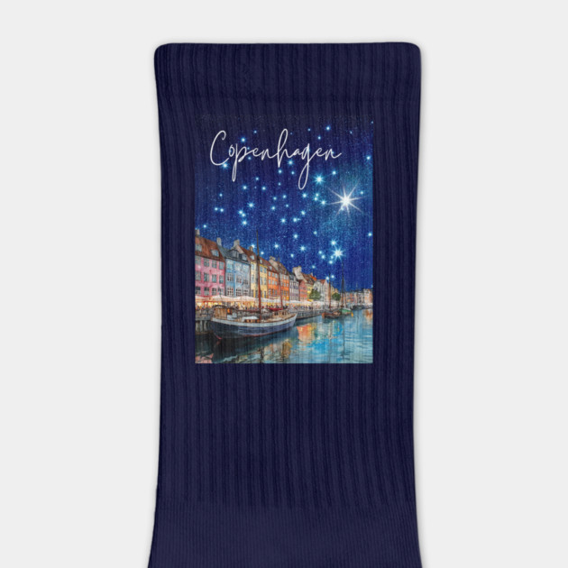 Copenhagen Nightscape Watercolor Poster – Nordic City Print by TuncGK