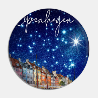 Copenhagen Nightscape Watercolor Poster – Nordic City Print Pin
