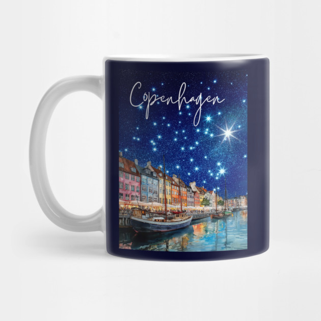 Copenhagen Nightscape Watercolor Poster – Nordic City Print by TuncGK