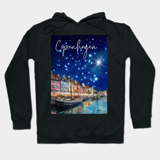 Copenhagen Nightscape Watercolor Poster – Nordic City Print Hoodie