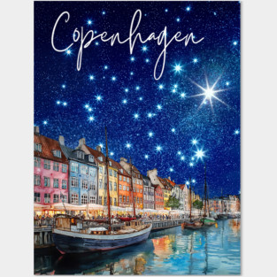 Copenhagen Nightscape Watercolor Poster – Nordic City Print Posters and Art