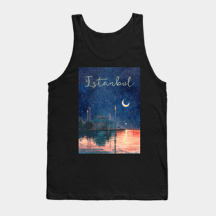 Istanbul Night Sky Travel Poster – Watercolor Cityscape Art Tank Top
