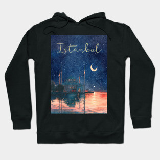 Istanbul Night Sky Travel Poster – Watercolor Cityscape Art Hoodie