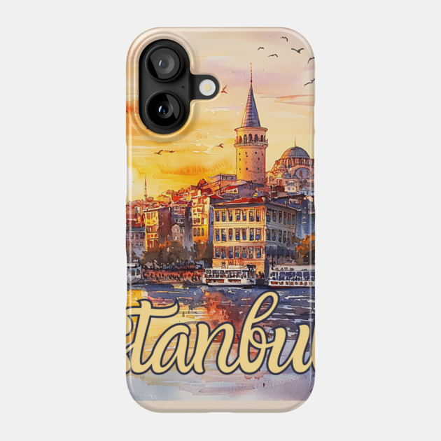 Istanbul Sunset Skyline Print – Warm Toned Travel Art Phone Case by TuncGK