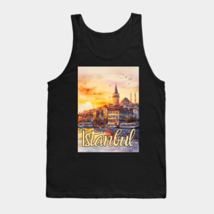 Istanbul Sunset Skyline Print – Warm Toned Travel Art Tank Top