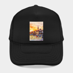 Istanbul Sunset Skyline Print – Warm Toned Travel Art Hat