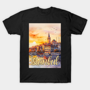 Istanbul Sunset Skyline Print – Warm Toned Travel Art T-Shirt