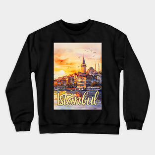 Istanbul Sunset Skyline Print – Warm Toned Travel Art Crewneck Sweatshirt