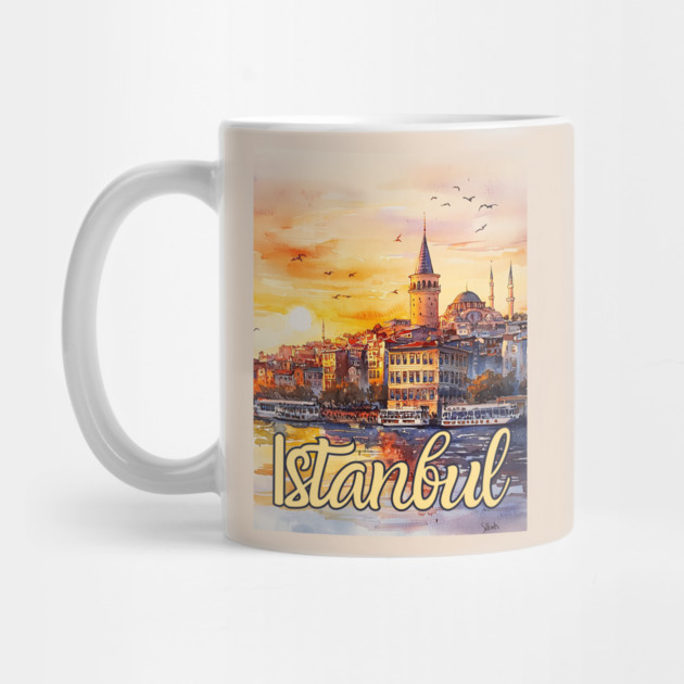 Istanbul Sunset Skyline Print – Warm Toned Travel Art by TuncGK