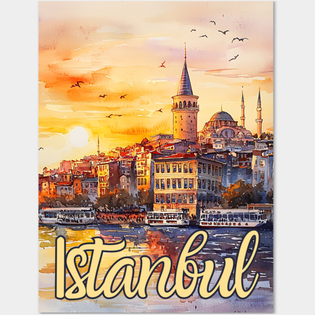 Istanbul Sunset Skyline Print – Warm Toned Travel Art Wall Art by TuncGK