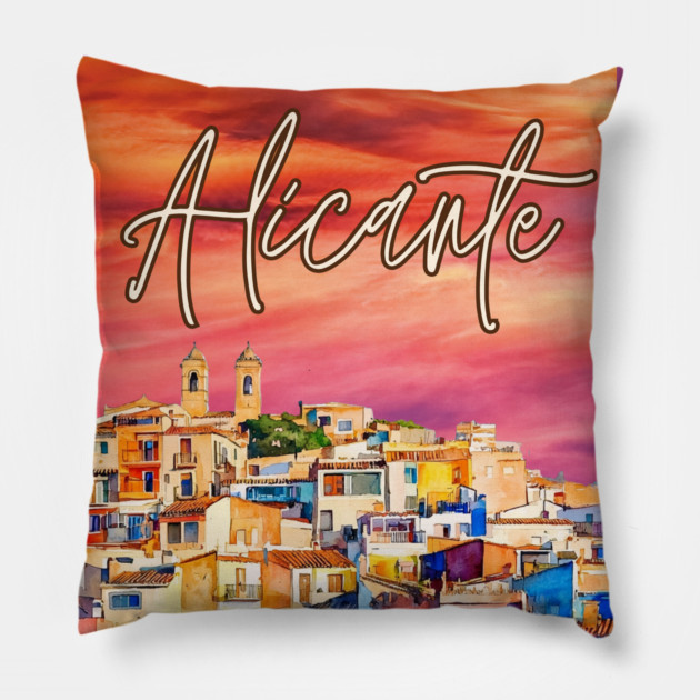 Alicante Vibrant Travel Poster – Colorful Spain Art Print Pillow by TuncGK