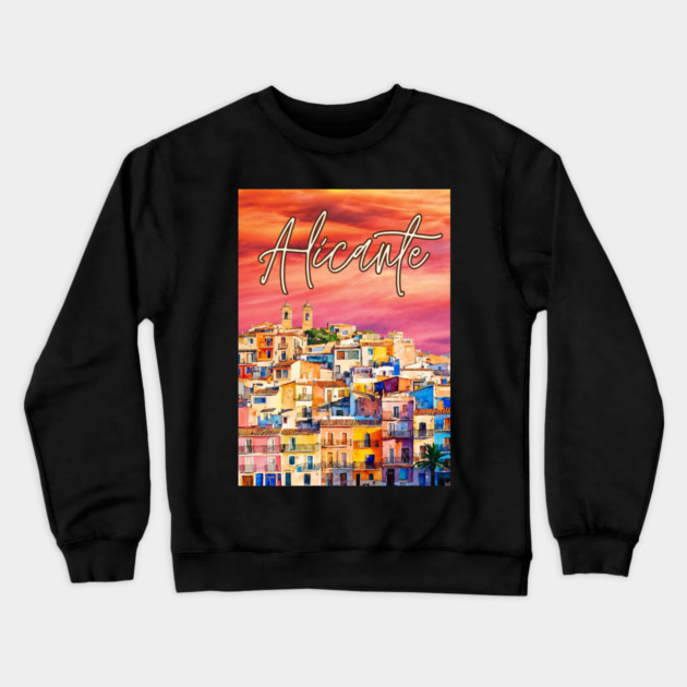 Alicante Vibrant Travel Poster – Colorful Spain Art Print Crewneck Sweatshirt by TuncGK