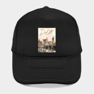 Delft Holland Watercolor Skyline Print – Vintage Dutch Travel Art Hat