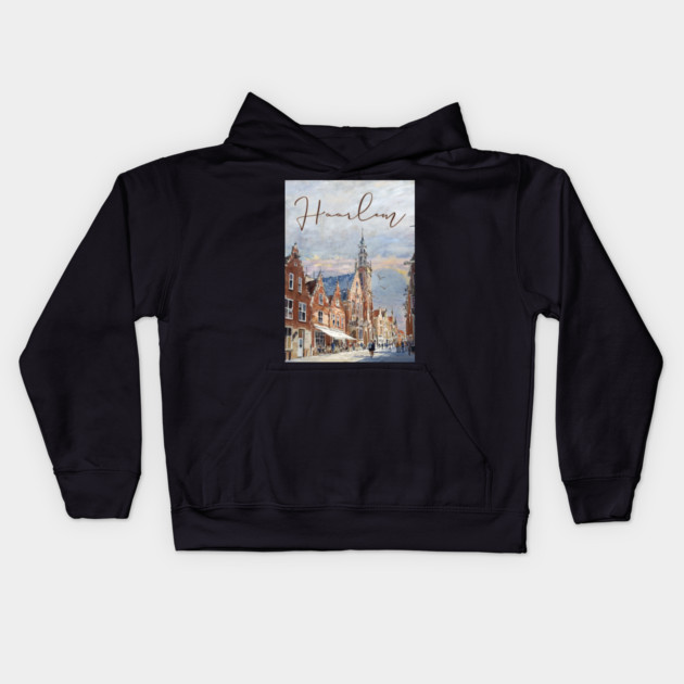 Haarlem Historic Dutch City Print – Watercolor Travel Poster Kids Hoodie by TuncGK