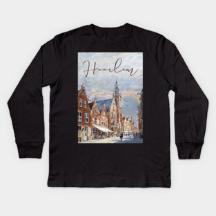 Haarlem Historic Dutch City Print – Watercolor Travel Poster Kids Long Sleeve T-Shirt