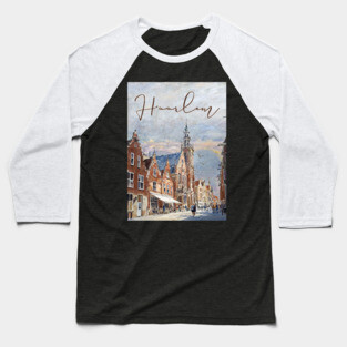 Haarlem Historic Dutch City Print – Watercolor Travel Poster Baseball T-Shirt
