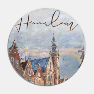 Haarlem Historic Dutch City Print – Watercolor Travel Poster Pin
