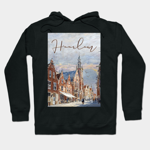 Haarlem Historic Dutch City Print – Watercolor Travel Poster Hoodie by TuncGK