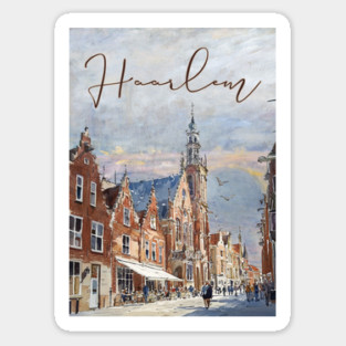 Haarlem Historic Dutch City Print – Watercolor Travel Poster Sticker
